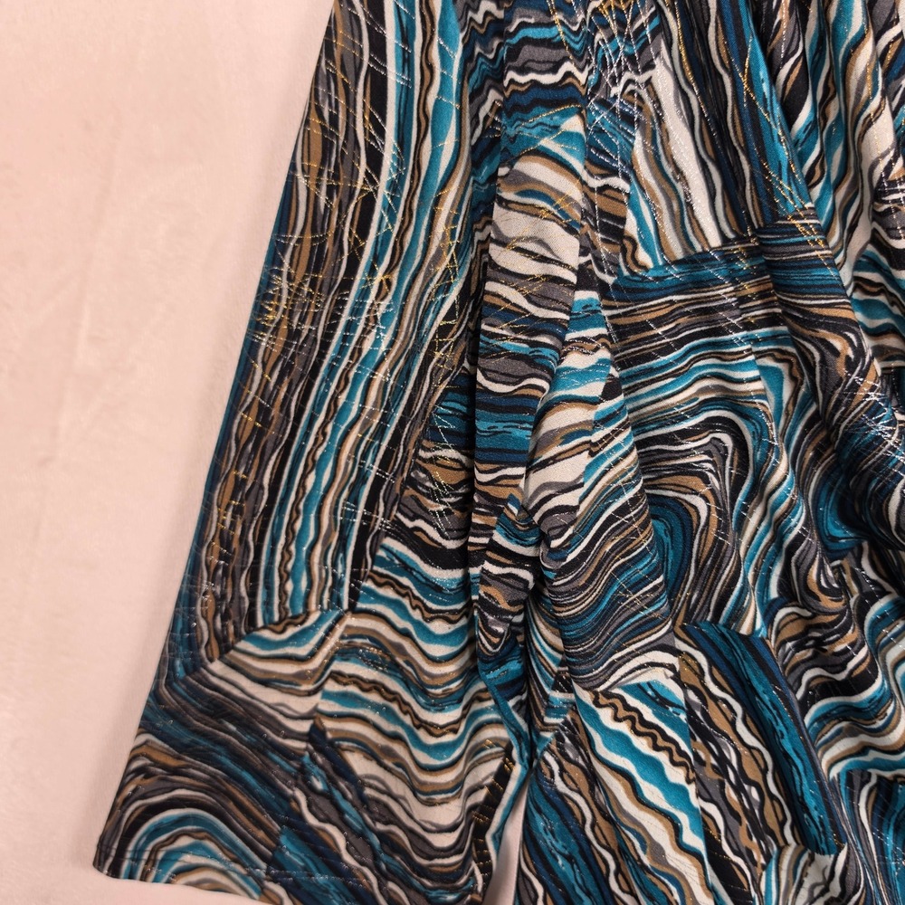 Dressbarn Blouse Womens 1X Blue Brown Abstract Swirl Boho Whimsical Metallic - Picture 10 of 13